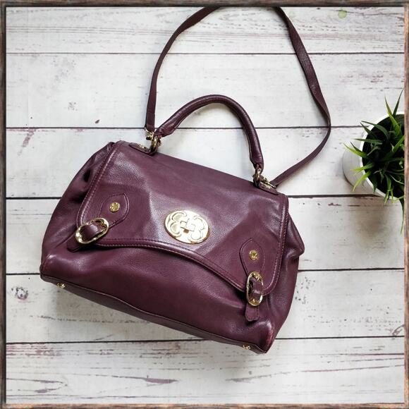EMMA FOX Burgundy Purple  Flap Leather Satchel - Picture 1 of 8